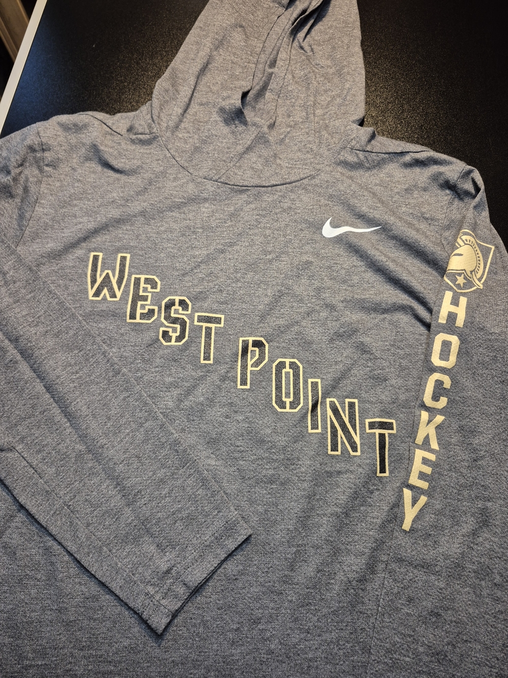 Nike Heather Gray Hooded West Point Hockey Long Sleeve with Pale Yellow Graphics